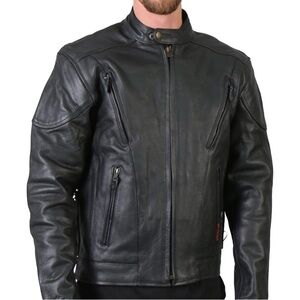 Hot Leathers Black Motorcycle Vented Leather Biker Jacket JKM1010 Size 40